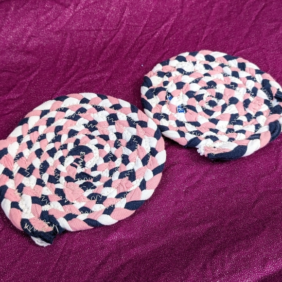 Upcycled fabric coasters- navy, baby pink and white (2 of 2) - Picture 2 of 2
